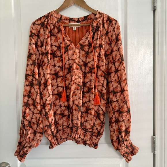Anthropologie Tops - Anthropologie Porridge Blouse Tie Dye Orange Black